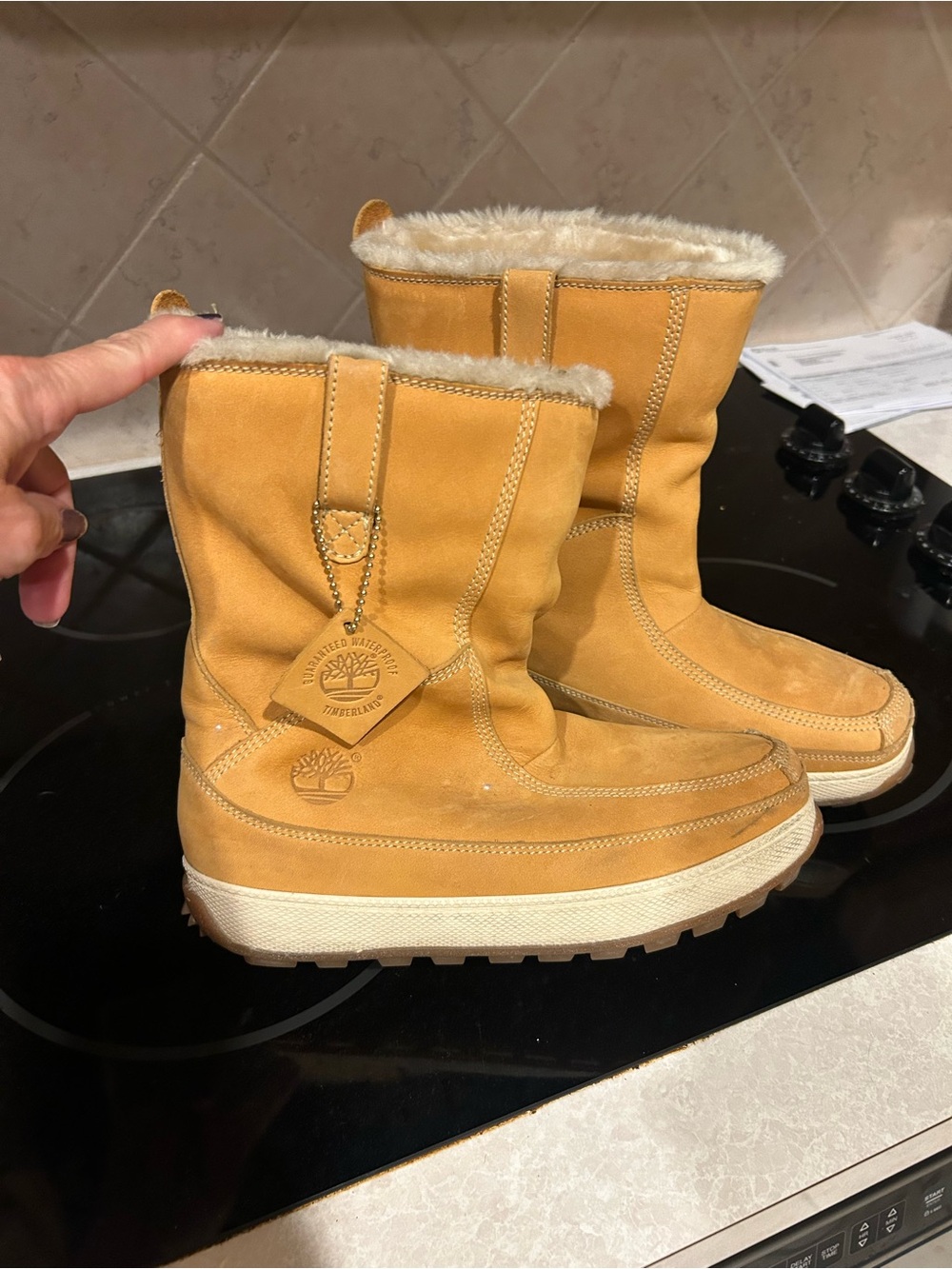 Timberland Women's Wheat Suede Shearling Winter Pull-On Boots